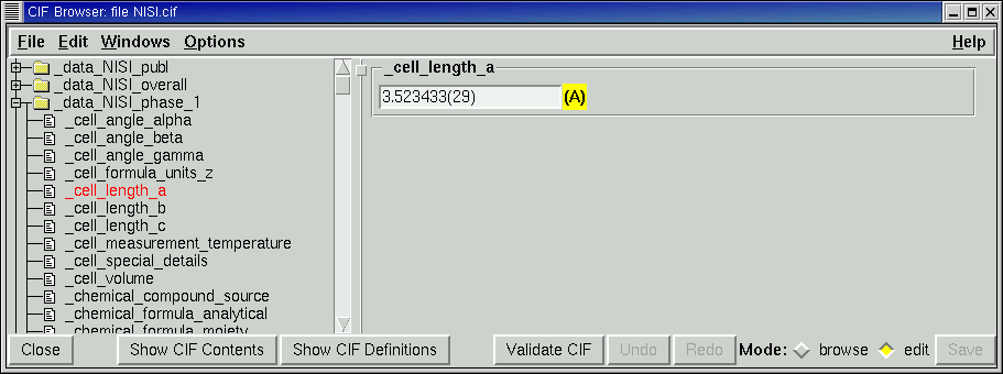 example CIFEDIT screen display