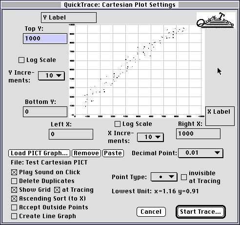 QuickTrace Cartesian Settings