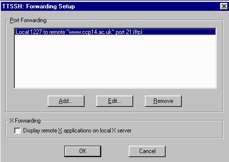 SSH Forwarding Window with setup information