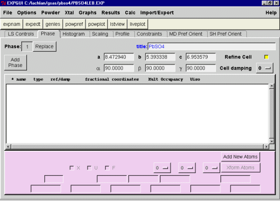 Phases GUI with the Spacegroup and Cell Information