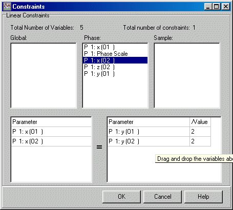 Model Constraints dialog windows