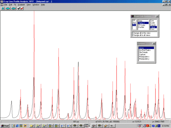 HKL2Powder output with powder cell constants and raw powder diffraction data of the bulk sample