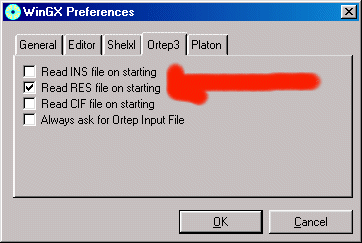 Setting up the Ortep-3 loading preferences within WinGX