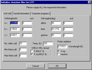 UNIT CELL Initilise Structure file Window